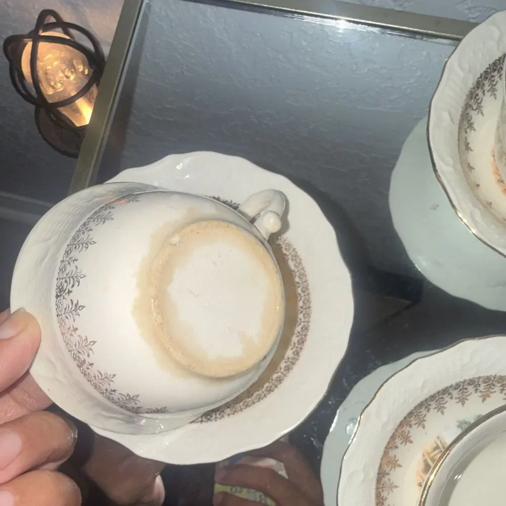 Vintage of 3 Ceramic Tea Cup & Saucer White the mallmars Romantic Couple Scene